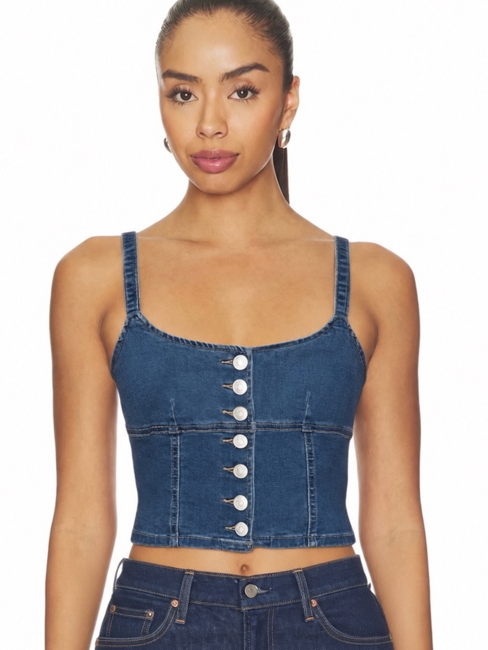 Forever 21 Denim Button-Front Crop Top in Blue